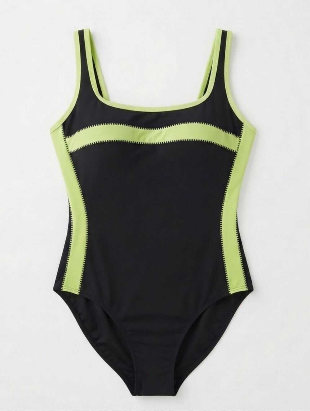 Miraclesuit Shaping One Piece Swimsuit Size 16 Black Lime Neon Trim Square Neck